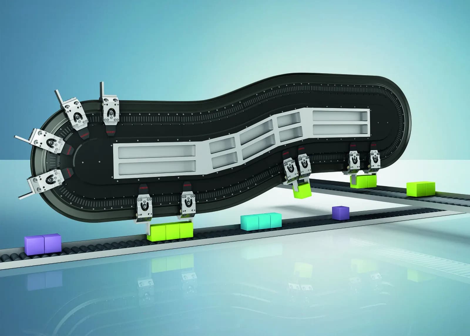 Beckhoff XTS linear transport system with independently moving movers on a closed track