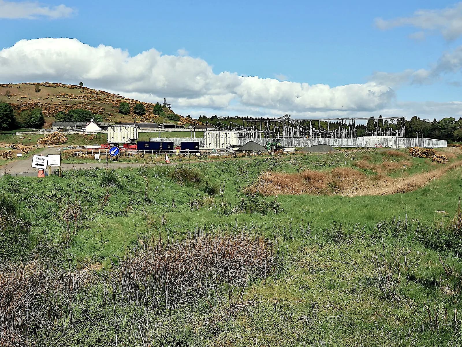 Battery storage containers and substation equipment at Hunterston on the Ayrshire coast
