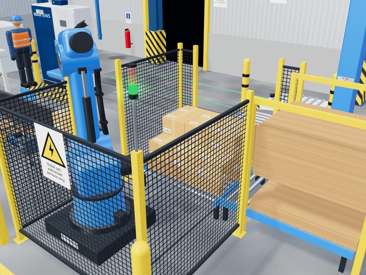 Palletizing cell with light curtain LC-301 and pallet exchange