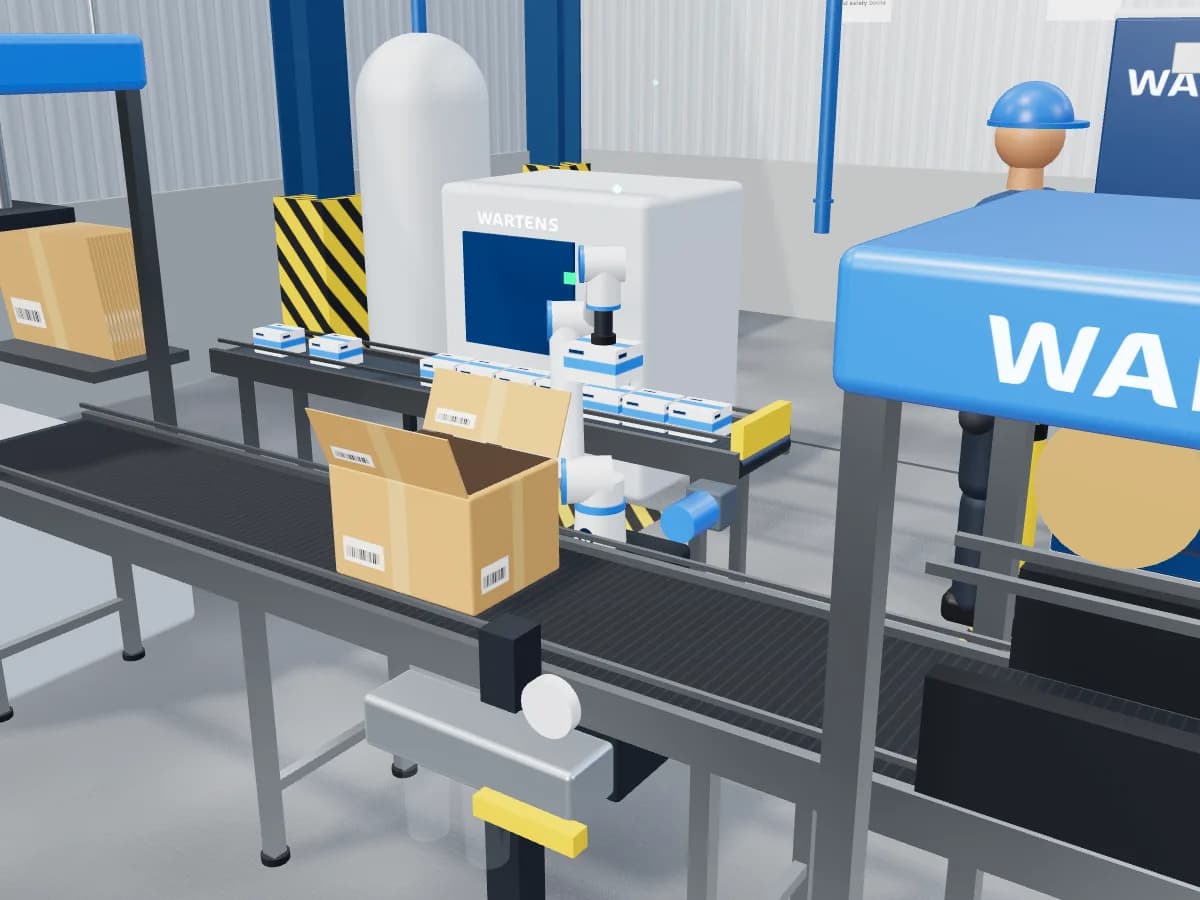 Fill station: the cobot placing four products in each carton